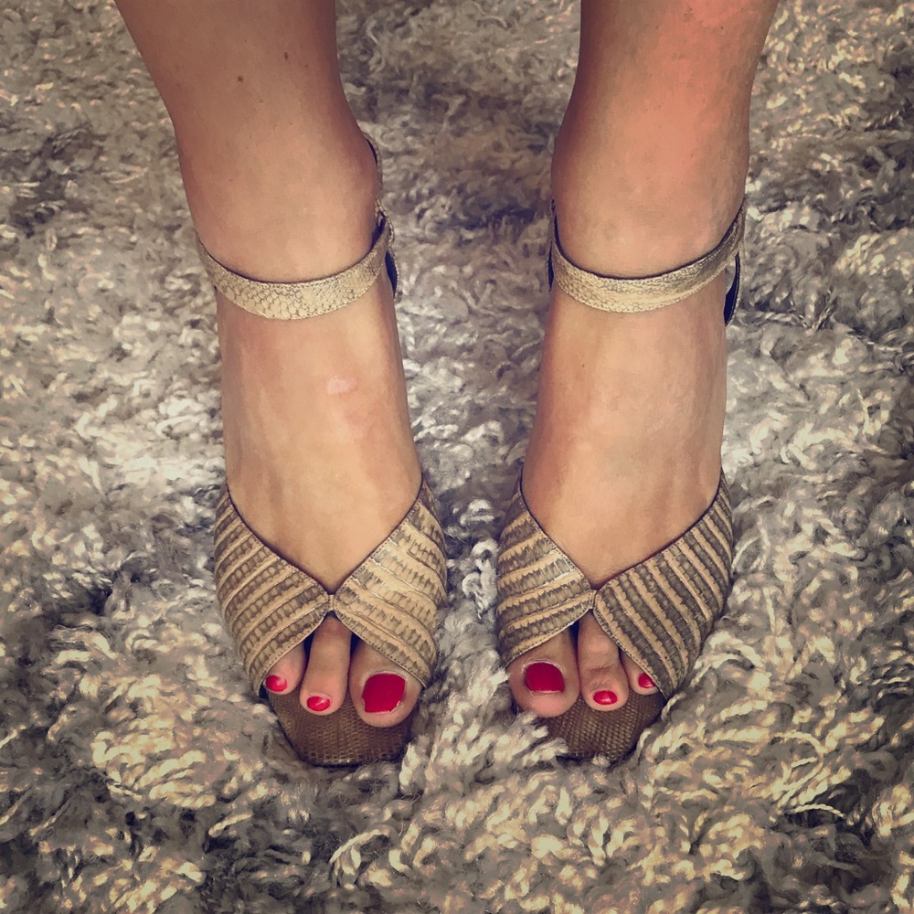 Versace peep toe snakeskin heeled sandals